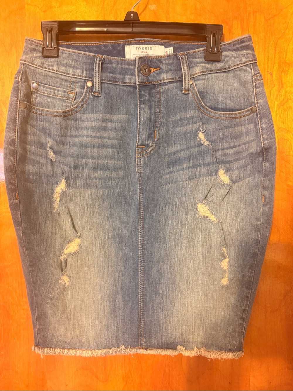 Torrid Distressed Light Blue Denim Pencil Skirt sz10